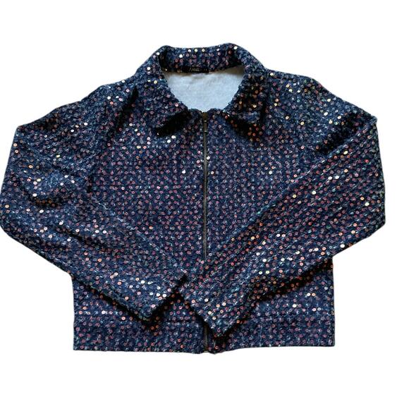 notable Jackets & Blazers - Notable Womens/Teen Sequins Blue/Navy Crop Jacket Size Small Glam Shiny